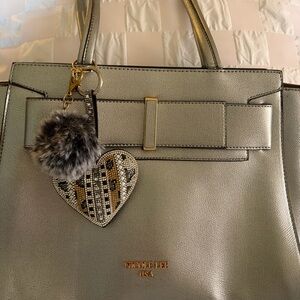 Nicole Miller  Silver Tote Bag with Heart Charm (next to new to new condition)